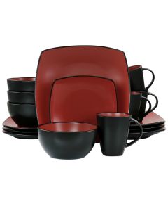 Gibson Elite Soho Lounge 16 Piece Matte Glazed Stoneware Dinnerware Set in Red
